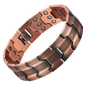 Pulsera de cobre rojo con tres filas de tejido magnético estilo vintage